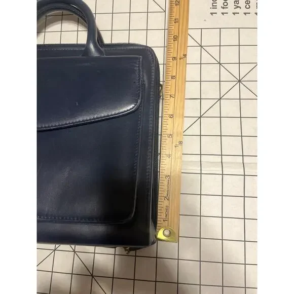 VINTAGE LEATHER FRANKLIN QUEST PORTFOLIO BRIEFCASE  NAVY BLUE - Picture 11 of 11